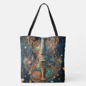 コズミックブルー&金ゴールドヴァイオリンラージトート トートバッグ (裏面)