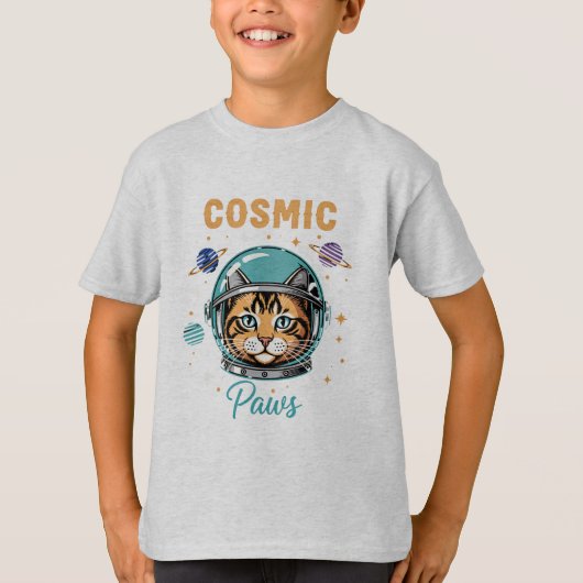 コズミックポウズ レトロ宇宙飛行士猫 Tシャツ (正面)