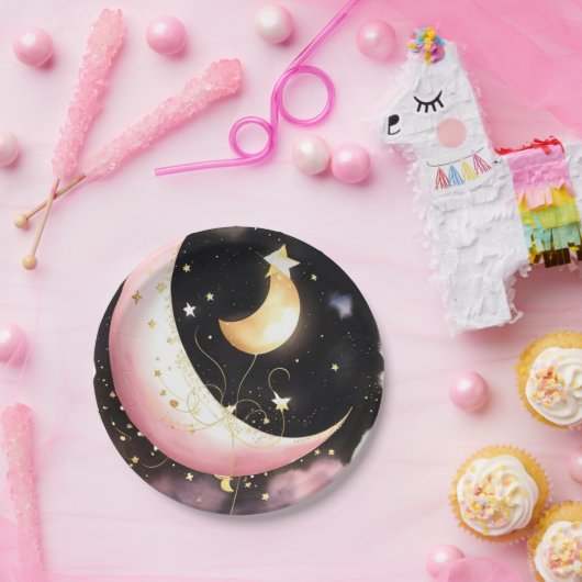 コズミックムーンスターズ水の色ガールベビーシャワー ペーパープレート (パーティー)