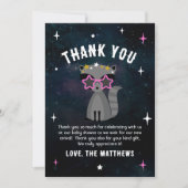 コズミックラクーンワイルドワンピンクガールベビーシャワー サンキューカード (正面)