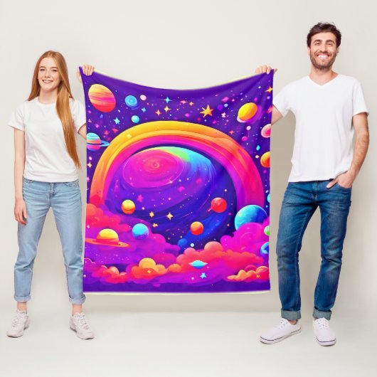 コズミックレインボープラネットアート フリースブランケット (インサイチュ)