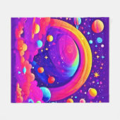 コズミックレインボープラネットアート フリースブランケット (正面(横))
