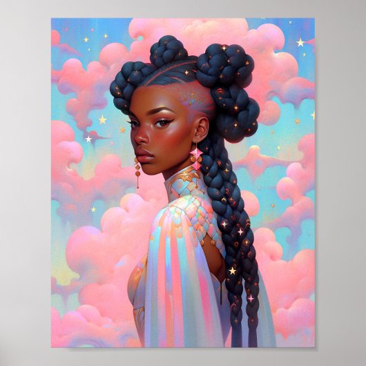 コズミックレディーアフリカンアメリカンファンタジーアート ポスター (正面)