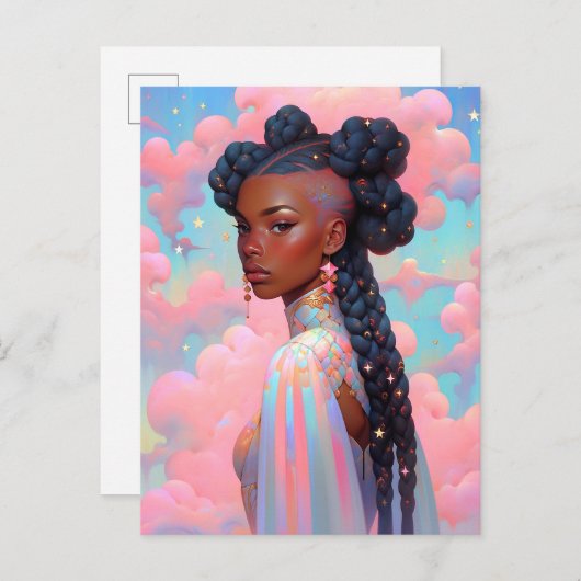 コズミックレディーアフリカンアメリカンファンタジーアート ポストカード (正面/裏面)