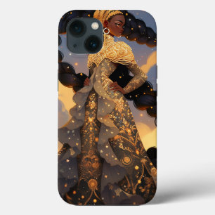 コズミックレディーアフリカンアメリカンファンタジーアート iPhone 13ケース