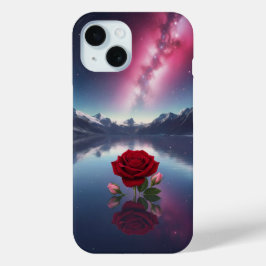 コズミックローズ: 静かな湖に映る銀河の輝き iPhone 15ケース