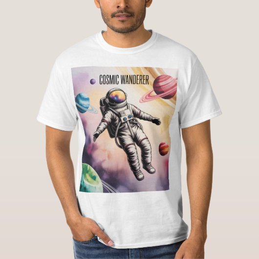 コズミックワンダラー - 宙に浮く宇宙飛行士 スペースTシャツ Tシャツ (正面)