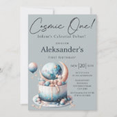 コズミックワン！ セレスト・ウォーターカラー男子初誕生日 招待状 (正面)