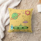 コズミックワールド エイリアンとUFO イエロー クッション (ブランケット)