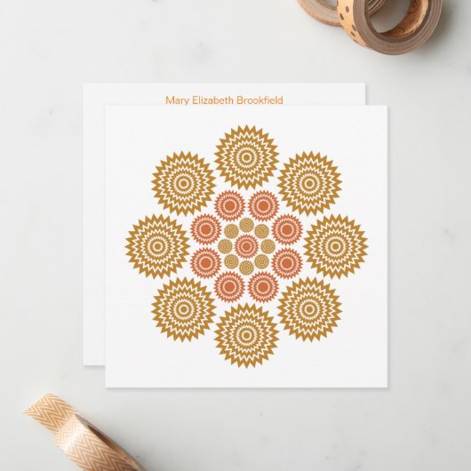 コズミック万華鏡のように千変万化するパターンノートカード(金ゴールドとオレンジ) ノートカード (正面/裏面インサイチュ)