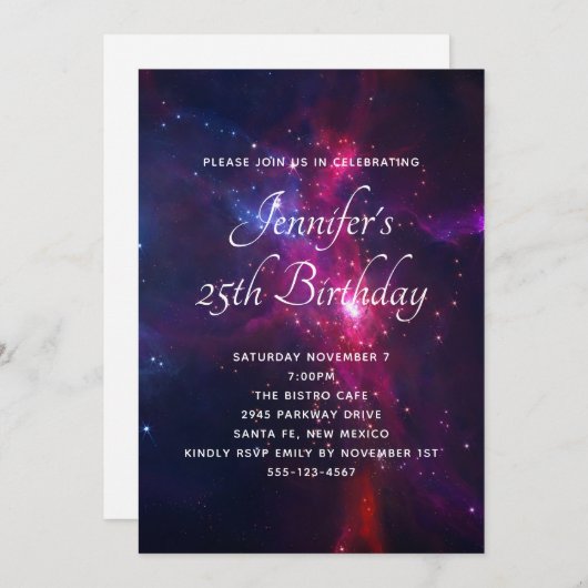 コズミック宇宙スターズアンドネブラバースデーパーティー 招待状 (正面/裏面)