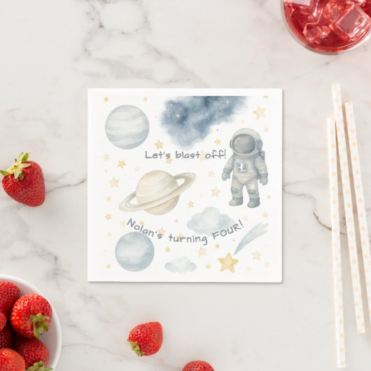 コズミック宇宙バースデーパーティー | ロケットと星 –  スタンダードカクテルナプキン (インサイチュ)