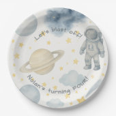 コズミック宇宙バースデーパーティー | ロケットと星 –  ペーパープレート (正面)