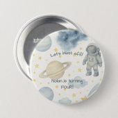 コズミック宇宙バースデーパーティー | ロケットと星 –  缶バッジ (正面&裏面)