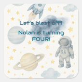コズミック宇宙バースデーパーティー | ロケット&スター –  スクエアシール (正面)