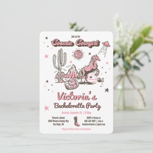 コズミック宇宙女性のカーボーイウェスタンバチェロレッテ 招待状 (スタンド正面)