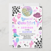 コズミック宇宙女性のカーボーイディスコロデオバースデーパーティー 招待状 (正面)