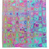 コズミック抽象芸術アクアアンドホットピンクレトロリップル シャワーカーテン (正面)