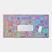 コズミック抽象芸術アクアアンドホットピンクレトロリップル デスクマット (キーボード&マウス)