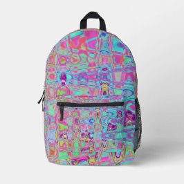 コズミック抽象芸術アクアアンドホットピンクレトロリップル プリントバックパック