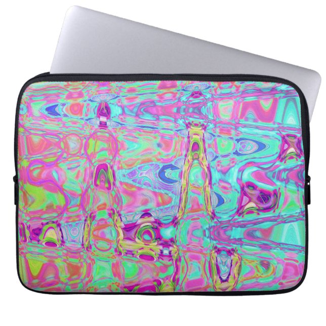 コズミック抽象芸術アクアアンドホットピンクレトロリップル ラップトップスリーブ (正面)