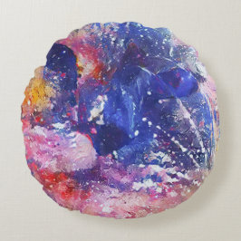 コズミック抽象芸術キャットドリームスケープ ラウンドクッション