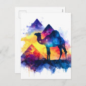 コズミック星空の夜エジプトのラクダの風景 シーズンポストカード (正面/裏面)