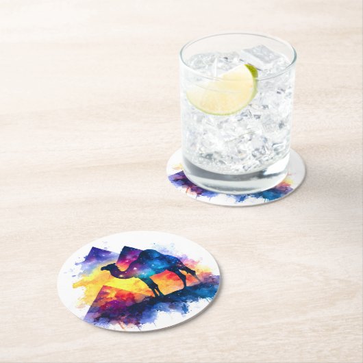 コズミック星空の夜エジプトのラクダの風景 ラウンドペーパーコースター (インサイチュ)