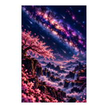 コズミック桜: 銀河の夜の天体銀河アート