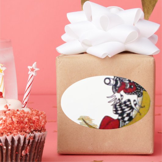 コズミック注視点：小妖精や小人オンザムーンアドベンチャー 楕円形シール (パーティー)