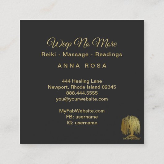 *~*コズミック – しだれ柳ツリー金ゴールド宇宙 スクエア名刺 (裏面)