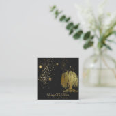 *~*コズミック – しだれ柳ツリー金ゴールド宇宙 スクエア名刺 (スタンド正面)