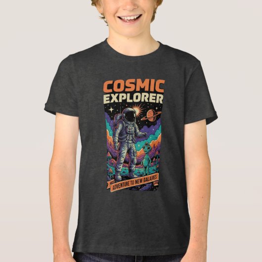 コズミック エクスプローラー 宇宙飛行士 宇宙探検 キッズ  トライブレンドＴシャツ (正面)