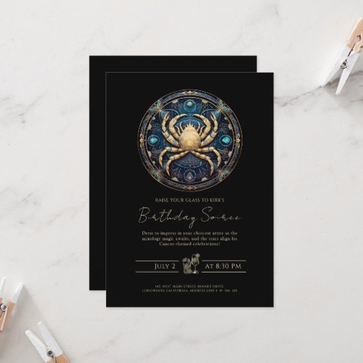 コズミック エレガント カニ かに座 ブラックゴールド 招待状 (正面/裏面インサイチュ)