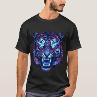 コズミック ネオンタイガー ヘッド ギャラクシー スタイル グラフィック Tシャツ