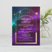 コズミック パープル ティール ゴールド 天体 ベビーシャワー 招待状 (スタンド正面)