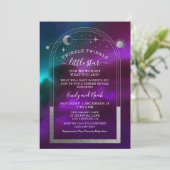 コズミック パープル ティール シルバー 天体 ベビー シャワー 招待状 (スタンド正面)