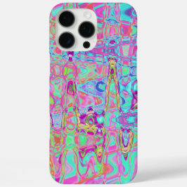 コズミック，抽象芸術，アクア，ホットピンク，レトロ，リップル， iPhone 16 PRO MAXケース
