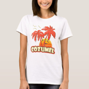 コズメルサマーパームツリーズ80sビーチサンセット tシャツ