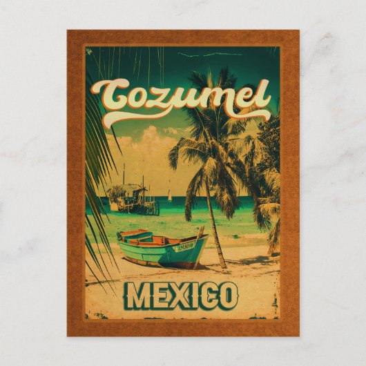 コズメルパームツリーレトロ80sメキシコプラヤ ポストカード (正面)