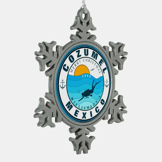 コズメルメキシコダイビングトラベルバケーションサミナリー スノーフレークピューターオーナメント (左)