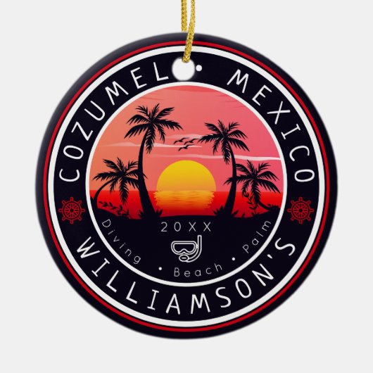 コズメルメキシコダイビングレトロサンセットスーベリーズ80s セラミックオーナメント (正面)
