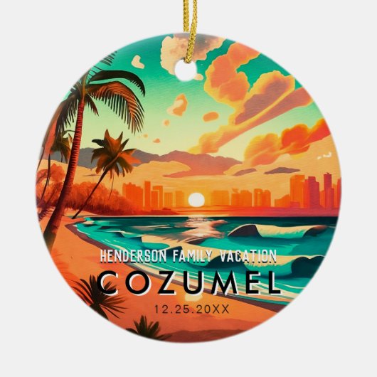 コズメルメキシコパームツリーヴィンテージトラベル土産 セラミックオーナメント (正面)