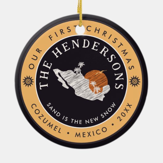 コズメルメキシコパームツリーヴィンテージトラベル土産 セラミックオーナメント (裏面)