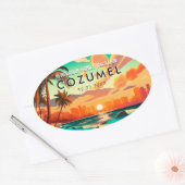 コズメルメキシコパームツリーヴィンテージトラベル土産 楕円形シール (封筒)