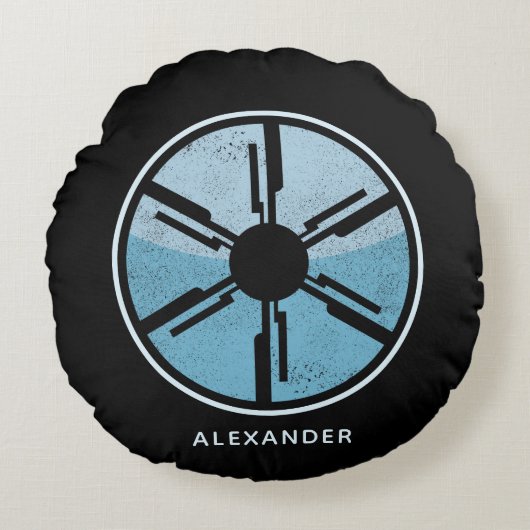 コズ動揺してミック宇宙ブルーグラデーションサイエンスフィクション未来論 ラウンドクッション (正面)