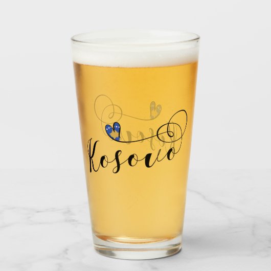 コソボの旗のハート、私はKosovarコソボを愛します タンブラーグラス (ドリンク正面)