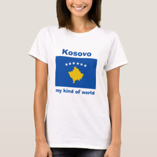 コソボの旗+地図+テキストTシャツ Tシャツ