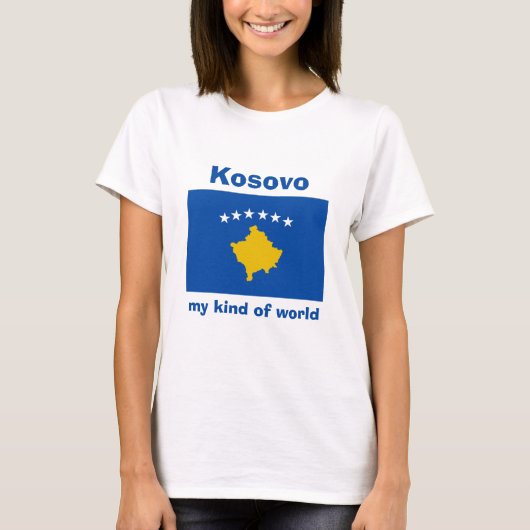 コソボの旗+地図+テキストTシャツ Tシャツ (正面)