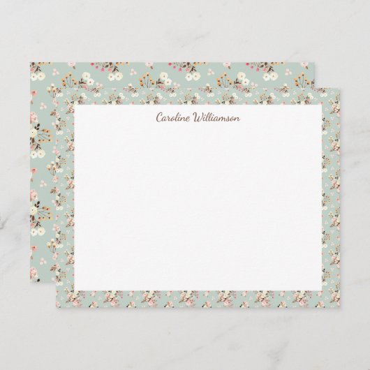 コタ素朴ゲコア水色フローラセージ名 ノートカード (正面/裏面)